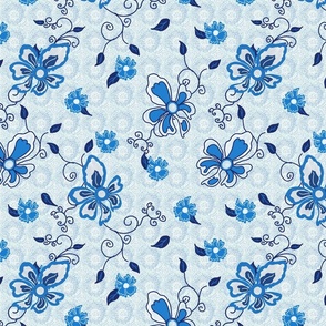 French Blue Flowers on Blue Mosaic