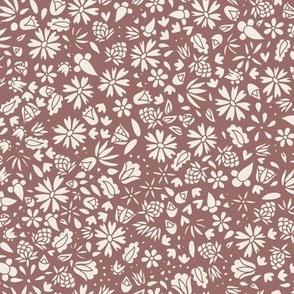 folk floral - copper rose pink_ creamy white - ditsy flowers