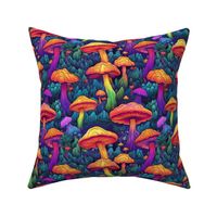 MUSHROOM Fabric Pattern, Neon Bright Colors, Fungi Forest Bright Colorful