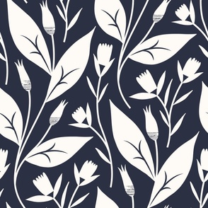 Minimal Countryside Wildflowers in Midnight Blue and Light Ivory