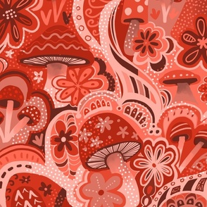 Hippy Shrooms red wallpaper scale