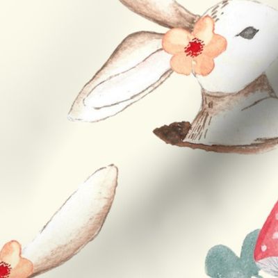 cute rabbit and red mushrooms-hand painted