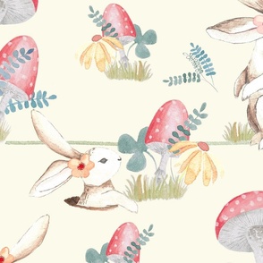 cute rabbit and red mushrooms-hand painted