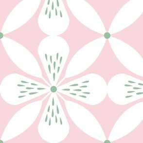 Mid Century Flowers in Pink, Green and White