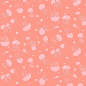 Pink Jellies on Peach Silhouettes Repeat Pattern