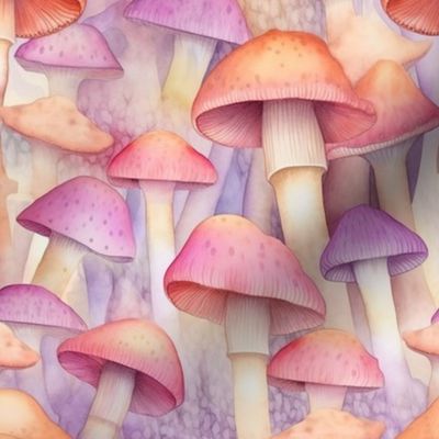 MUSHROOM Fabric Pattern, Water Color Mushrooms, Watercolor Fungi Forest