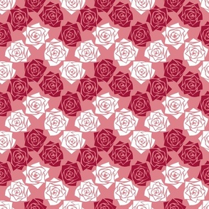 M Geometric Rose Garden - Monochrome Red - Classic Horizontal Chevron Stripes - Mid Century Modern Floral - Red Roses on Pink