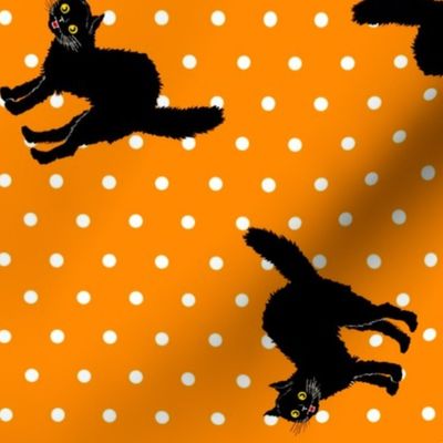 Halloween Black Cats on Polka Dots