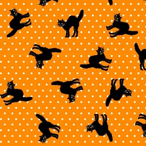 Halloween Black Cats on Polka Dots