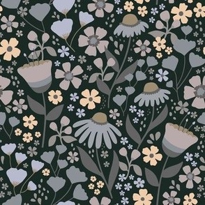 Flower Patch - Pretty Petal Print in Soft Tones of Blues and Greys