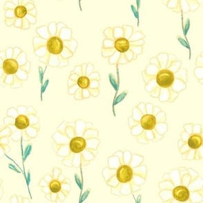 Yellow Watercolor Daisies in Cream - (XL)