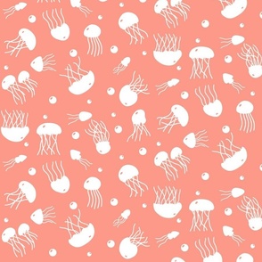White Jellies on Peach Silhouettes Repeat Pattern