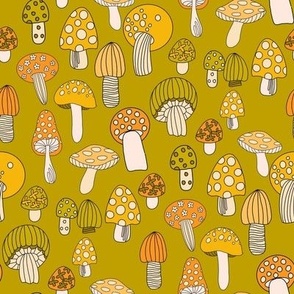 MEDIUM Retro Mushroom fabric - seventies trippy retro shrooms 8in