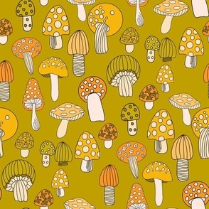 LARGE Retro Mushroom fabric - seventies trippy retro shrooms 10in