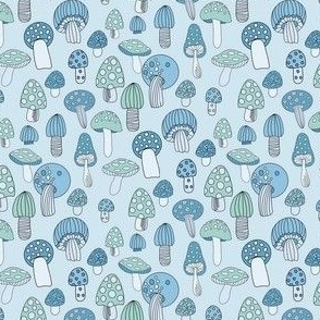 MINI Retro Mushroom fabric - seventies trippy retro shrooms blue 4in