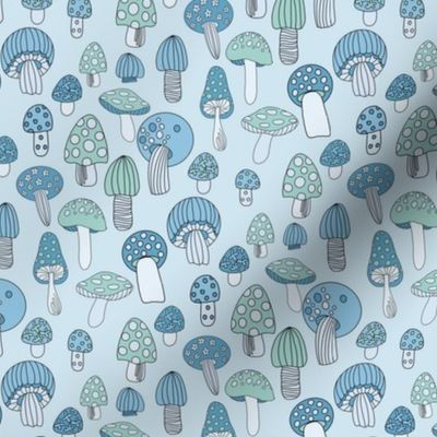 SMALL Retro Mushroom fabric - seventies trippy retro shrooms blue 6in