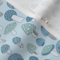 SMALL Retro Mushroom fabric - seventies trippy retro shrooms blue 6in