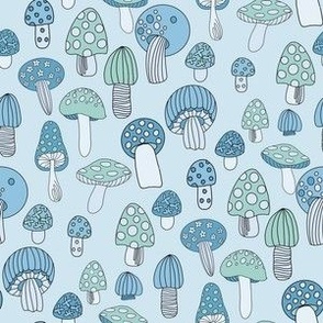 SMALL Retro Mushroom fabric - seventies trippy retro shrooms blue 6in