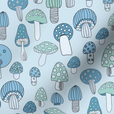 LARGE Retro Mushroom fabric - seventies trippy retro shrooms blue 10in