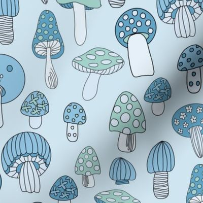 XLARGE Retro Mushroom fabric - seventies trippy retro shrooms blue 12in