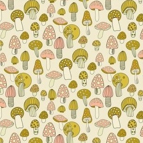 MINI Retro Mushroom fabric - seventies trippy retro shrooms pink 4in