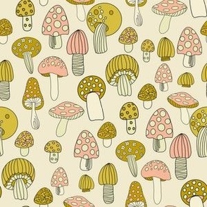 SMALL Retro Mushroom fabric - seventies trippy retro shrooms pink 6in