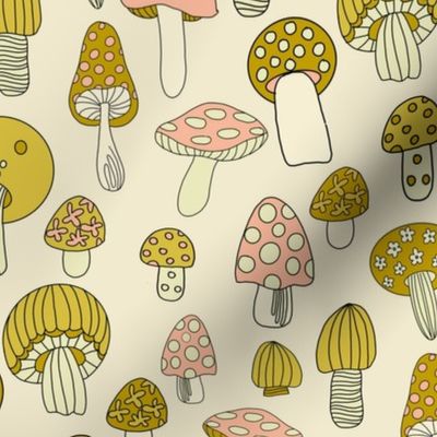 XLARGE Retro Mushroom fabric - seventies trippy retro shrooms pink 12in