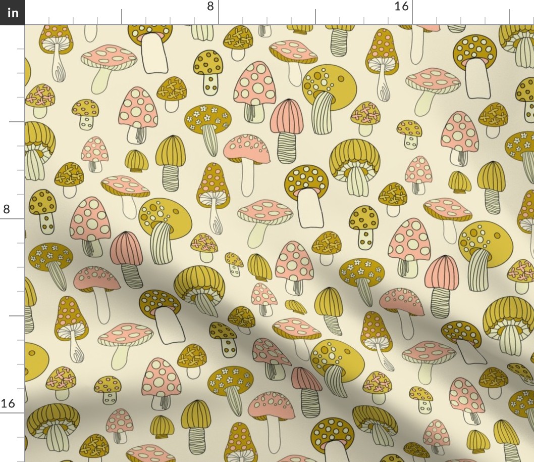 XLARGE Retro Mushroom fabric - seventies trippy retro shrooms pink 12in