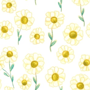 Yellow Watercolor Daisies in White - (XXXL)
