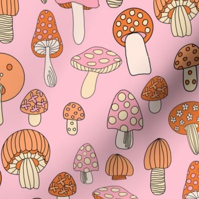 XLARGE Retro Mushroom fabric - seventies trippy retro shrooms pink red 12in