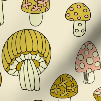 JUMBO Retro Mushroom fabric - seventies trippy retro shrooms pink