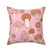 JUMBO Retro Mushroom fabric - seventies trippy retro shrooms pink red