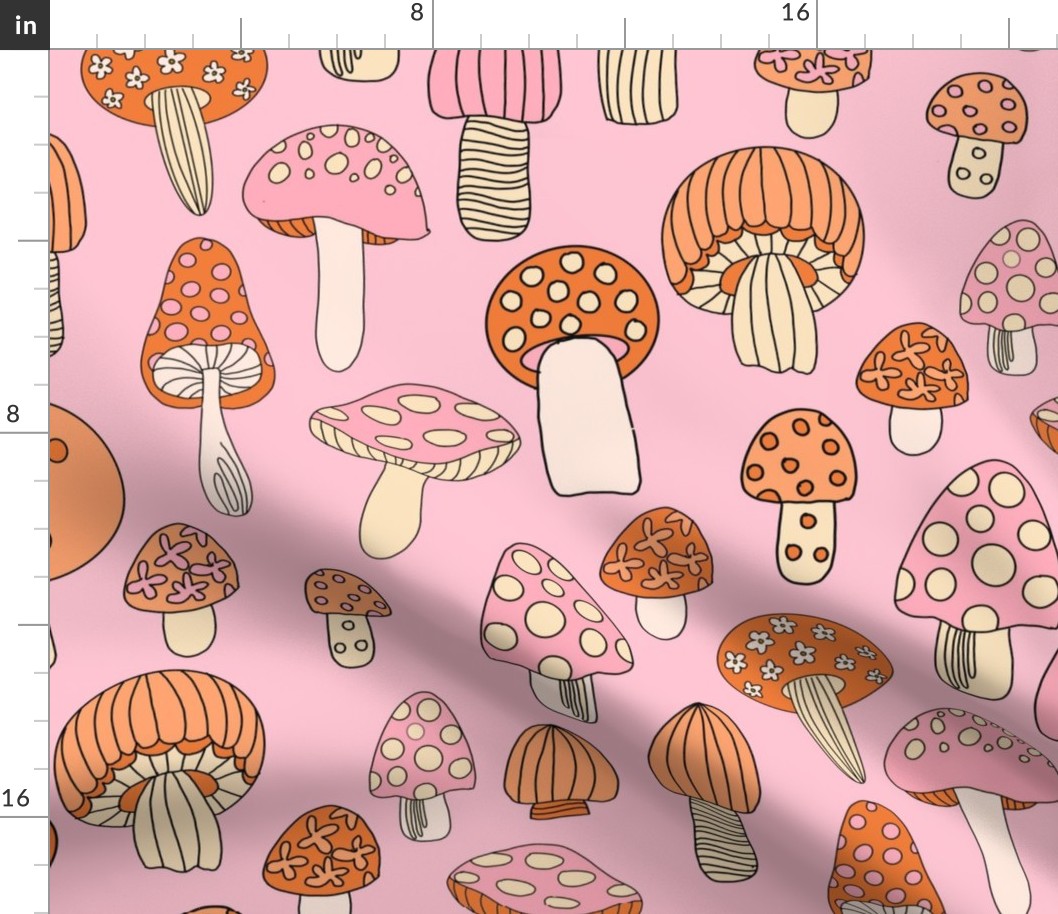 JUMBO Retro Mushroom fabric - seventies trippy retro shrooms pink red