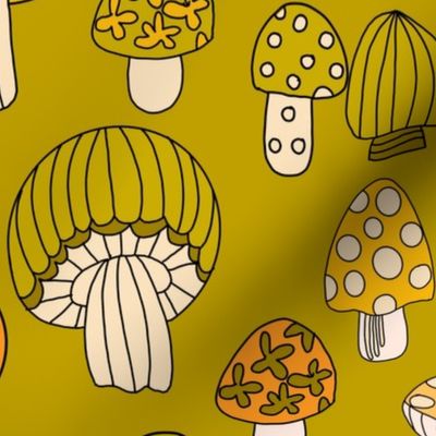 JUMBO Retro Mushroom fabric - seventies trippy retro shrooms