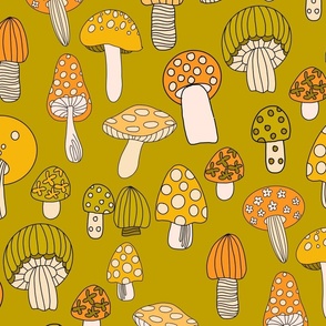 JUMBO Retro Mushroom fabric - seventies trippy retro shrooms