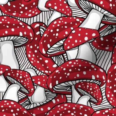 MUSHROOM Fabric Pattern, Red and White Mushrooms on White Background, Fairy Wonderland