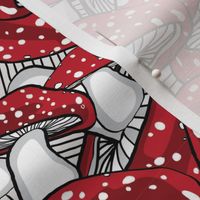 MUSHROOM Fabric Pattern, Red and White Mushrooms on White Background, Fairy Wonderland