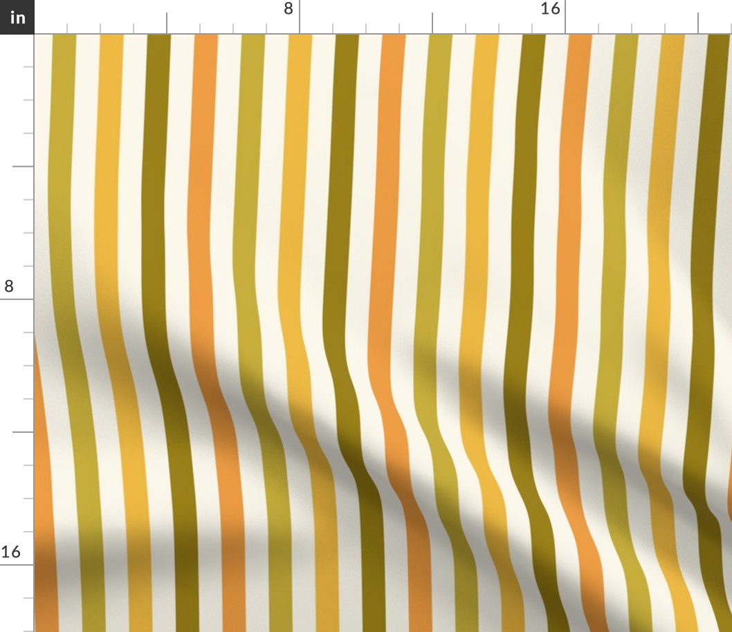 MEDIUM Retro Stripes fabric - rust_ avocado green 10in