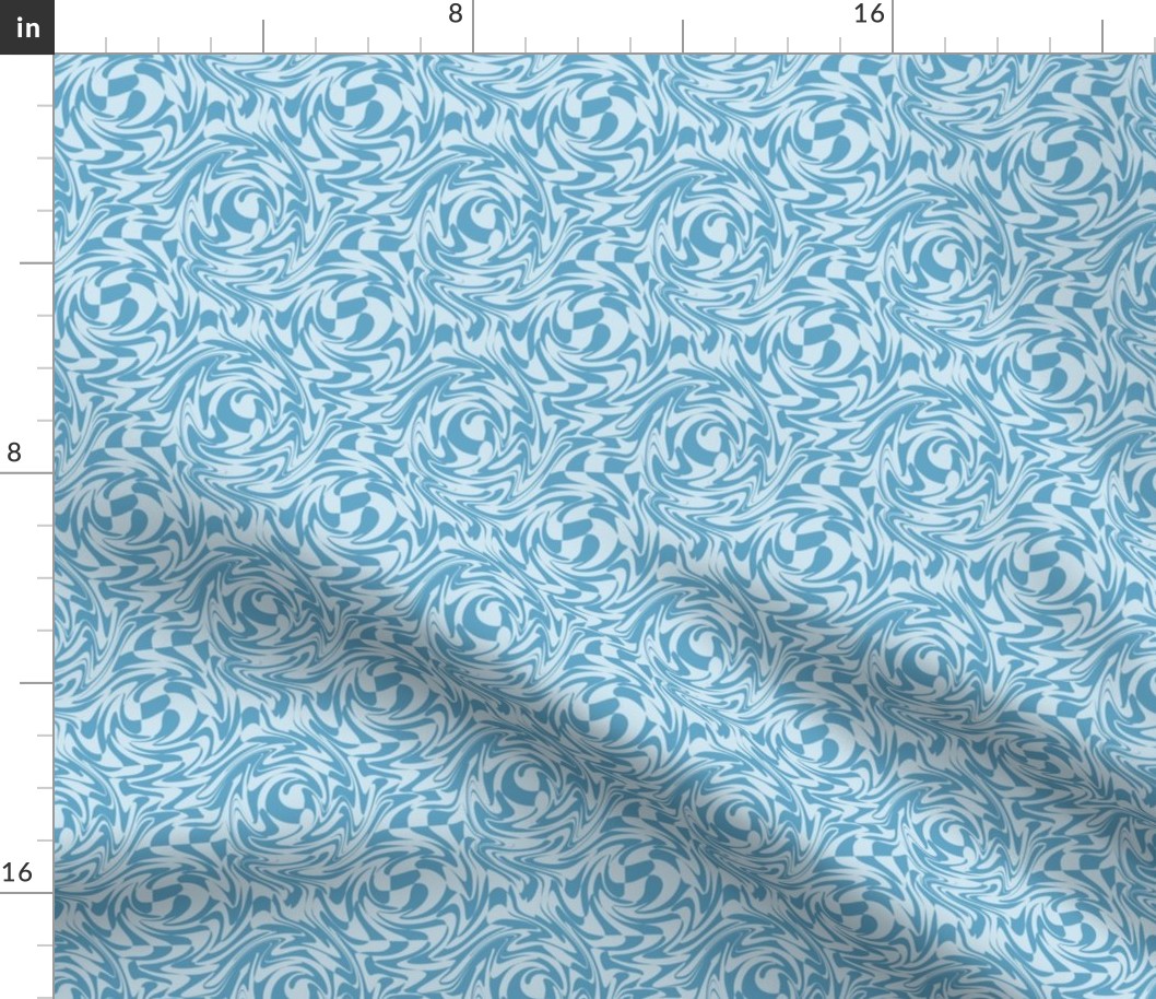 MINI Retro swirls fabric - 70s design  blue 4in