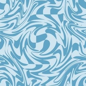 SMALL Retro swirls fabric - 70s design  blue 6in