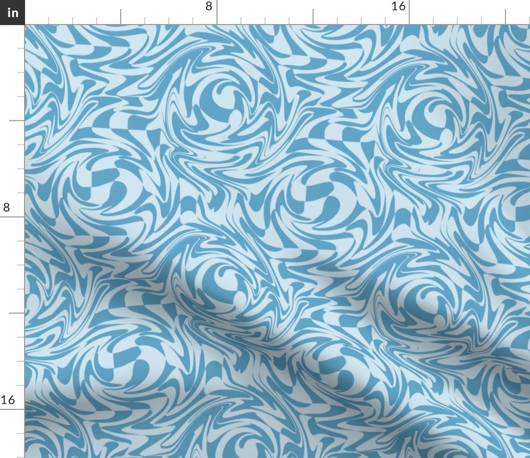 MEDIUM Retro swirls fabric - 70s design  blue 8in