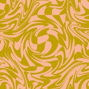 MEDIUM Retro swirls fabric - 70s design avocado green and pink 8in
