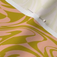 LARGE Retro swirls fabric - 70s design avocado green and pink 10in