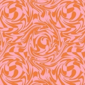 MINI Retro swirls fabric - 70s design pink and orange 4in