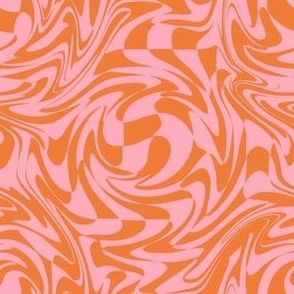 SMALL Retro swirls fabric - 70s design pink and orange 6in
