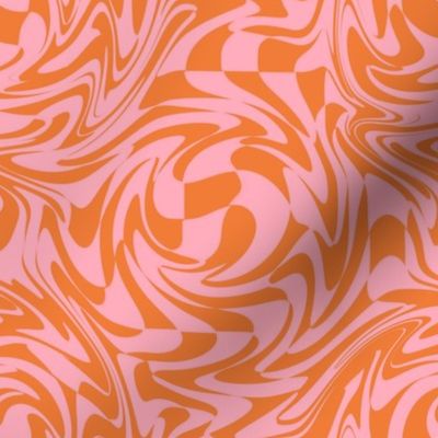 MEDIUM Retro swirls fabric - 70s design pink and orange 8in