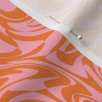 MEDIUM Retro swirls fabric - 70s design pink and orange 8in