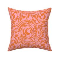 LARGE Retro swirls fabric - 70s design pink and orange 10in