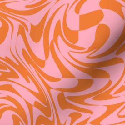 XLARGE Retro swirls fabric - 70s design pink and orange 12in