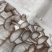 MUSHROOM Fabric Pattern, Monochromatic Mushrooms